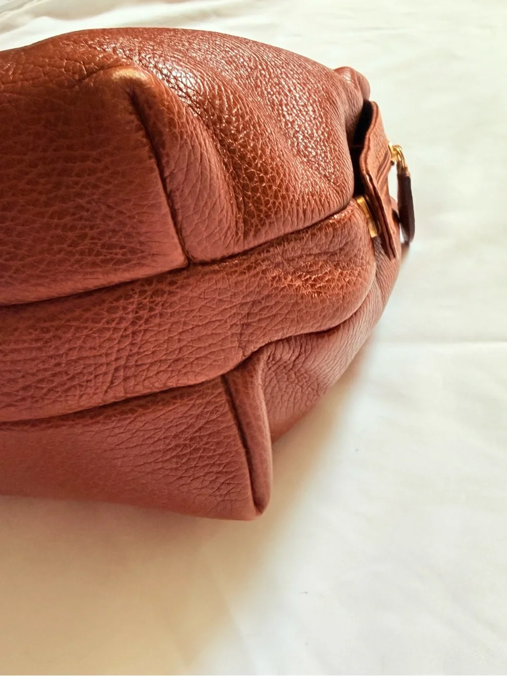 Vintage DESMO Brown Pebbled Leather Structured Top Handle Handbag Gold Hardware